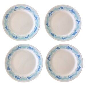 Lot of 4 Corelle Ocean Dance Lunch Salad Dessert Plates 8.5",  Dolphins Beach